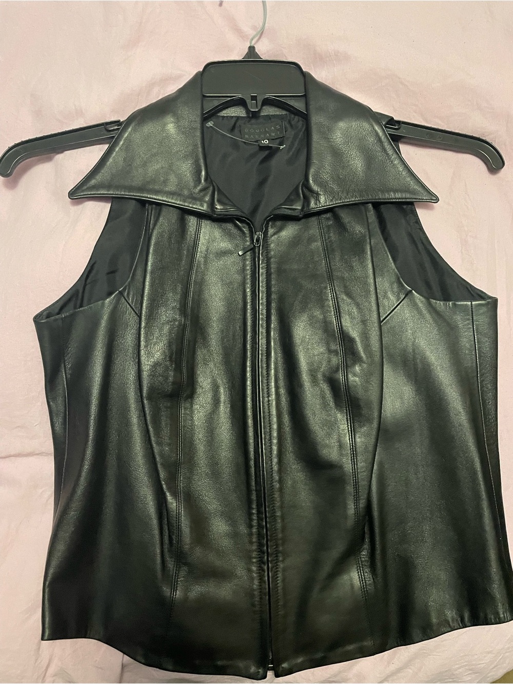 Douglas Hannant Classic Black Leather Zip-Front Women's Vest